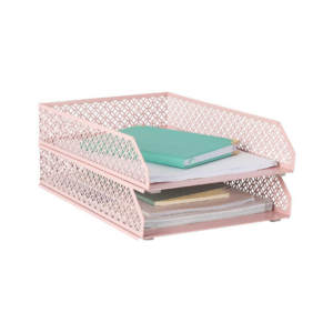Blu Monaco Pink Desk Organizer Stackable Paper Tray Set of 2